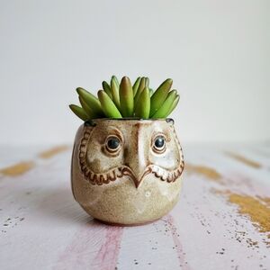Vintage Made in Japan Owl Planter Stoneware Ceramic Mini Succulent Pot